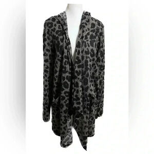 Jodifl leopard print open front cardigan with hood and pockets size medium